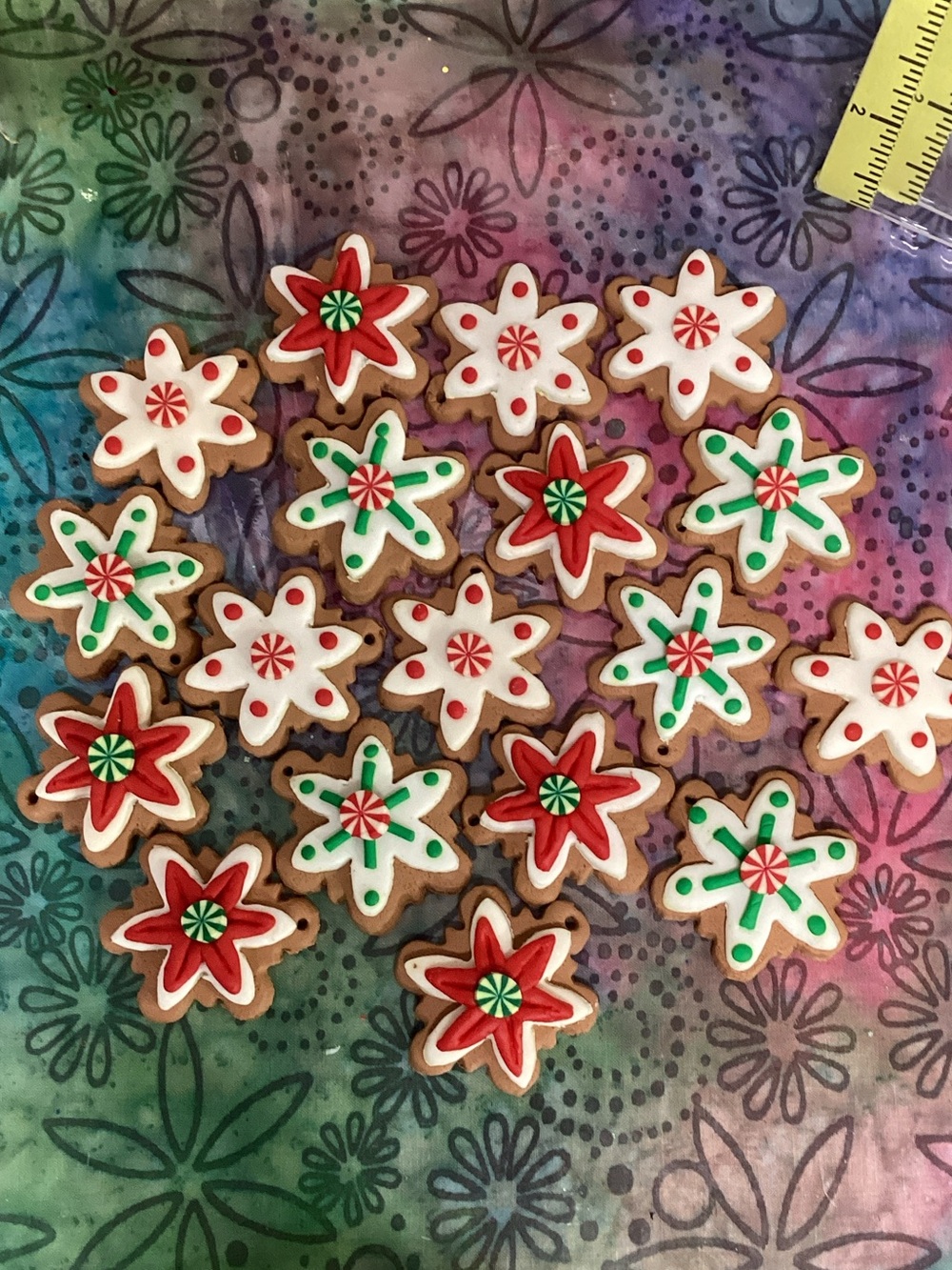Handmade Holiday Star Cookie earrings- Red, White & Green